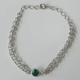 Pulseira Elo Português Duplo Pingente Verde