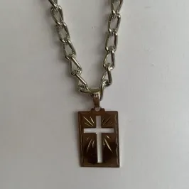 Corrente Masculina Elos 70cm + Pingente Cruz Chapa