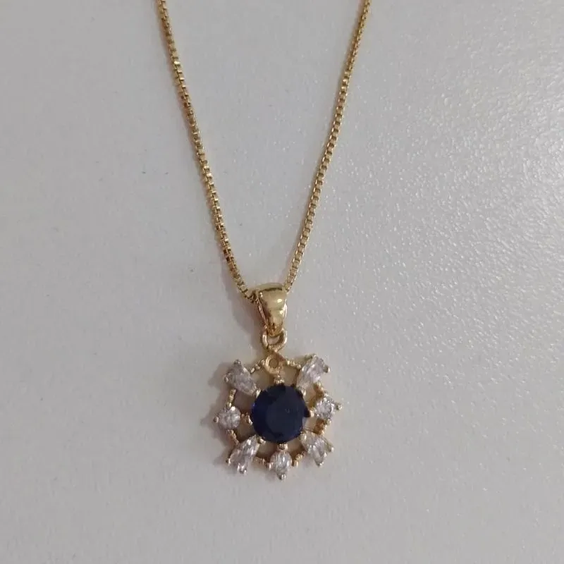 Colar Veneziana Pingente Thau Zircônia Azul